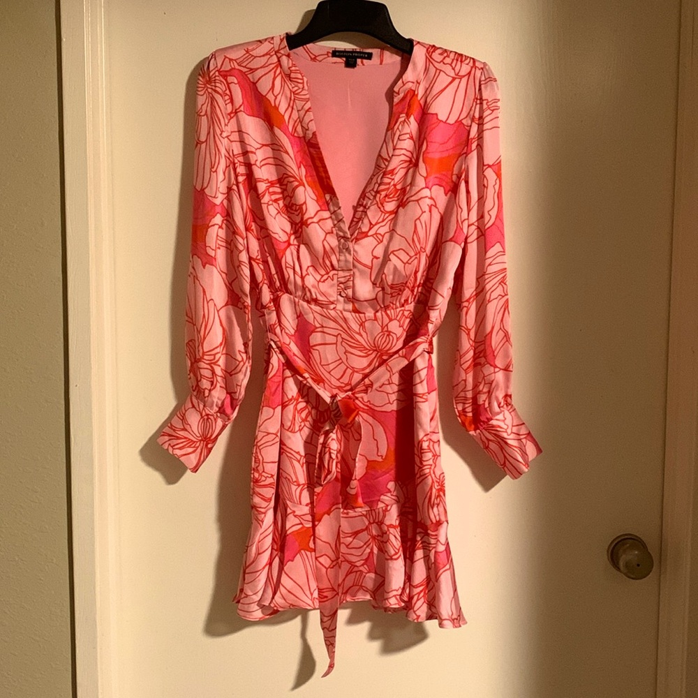 Boston Proper Blooming Outlines Print Button Up Ruffle Flounce Dress Size 8